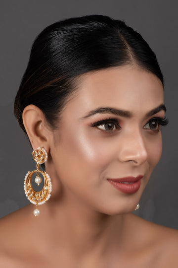 Pearl beaded Kundan Inspired drop earrings